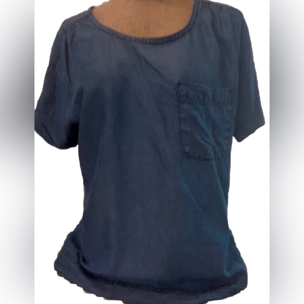 Marc By Marc Jacobs Denim Lyocell Cuff Short Sleeve Blouse With Pocket Size L